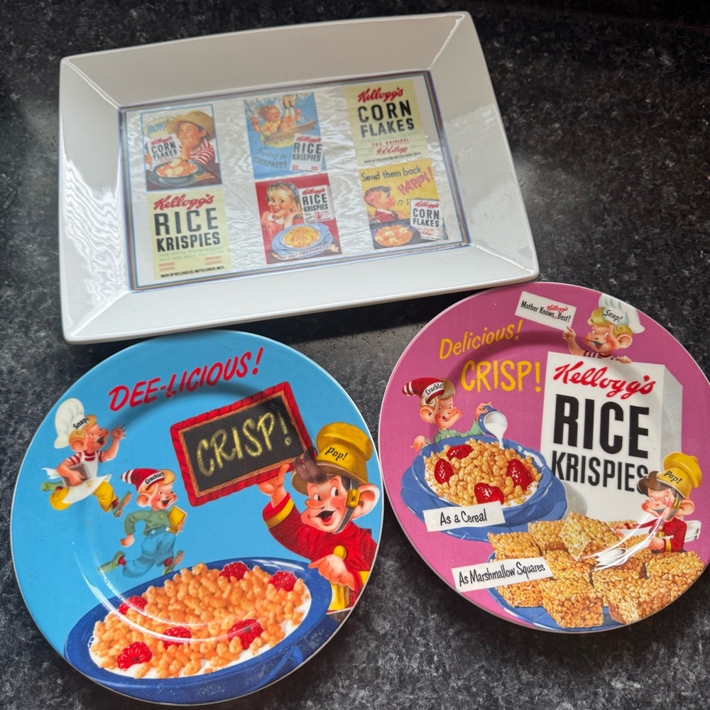 Kellogg's Vintage 2005 Cereal‎ Plates Set and Serving Dish Rice Krispies